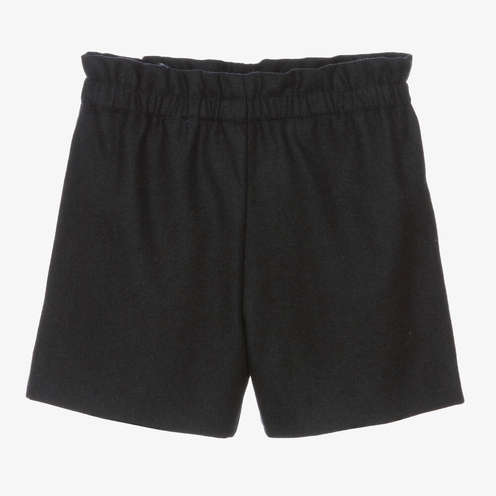 Bonpoint - Girls Navy Blue Wool Shorts | Childrensalon