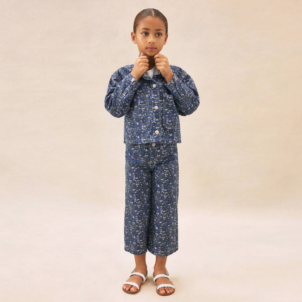 Bonpoint-Girls Navy Floral Denim Coat | Childrensalon Outlet