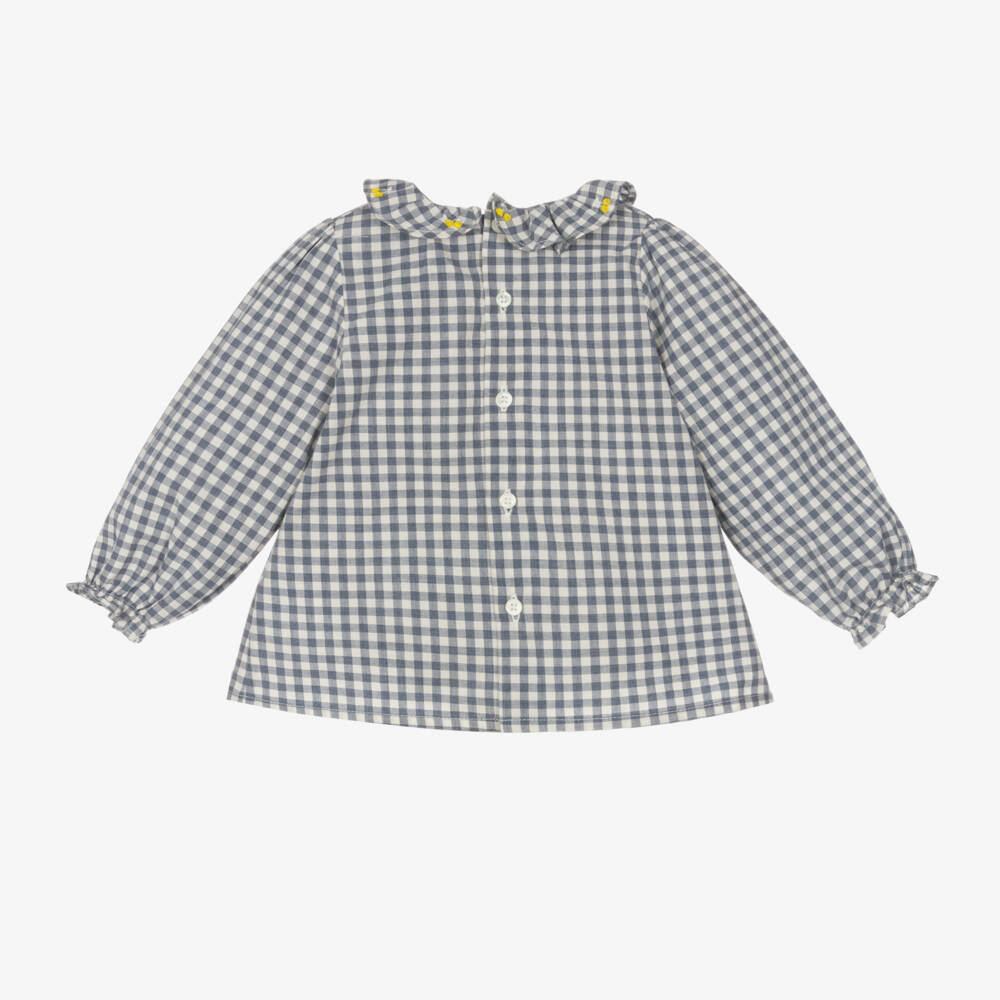 Bonpoint-Girls Navy Gingham Cotton Blouse | Childrensalon Outlet