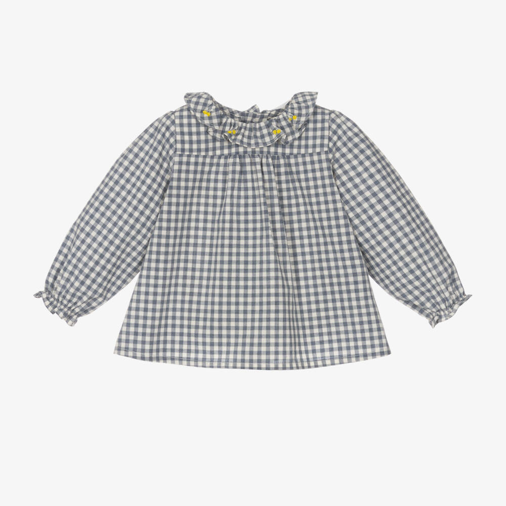 Bonpoint-Girls Navy Gingham Cotton Blouse | Childrensalon Outlet