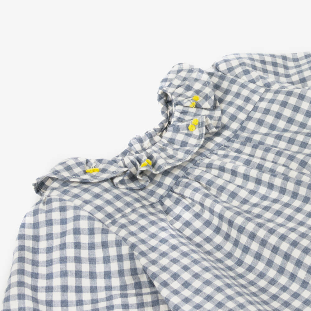 Bonpoint-Girls Navy Gingham Cotton Blouse | Childrensalon Outlet
