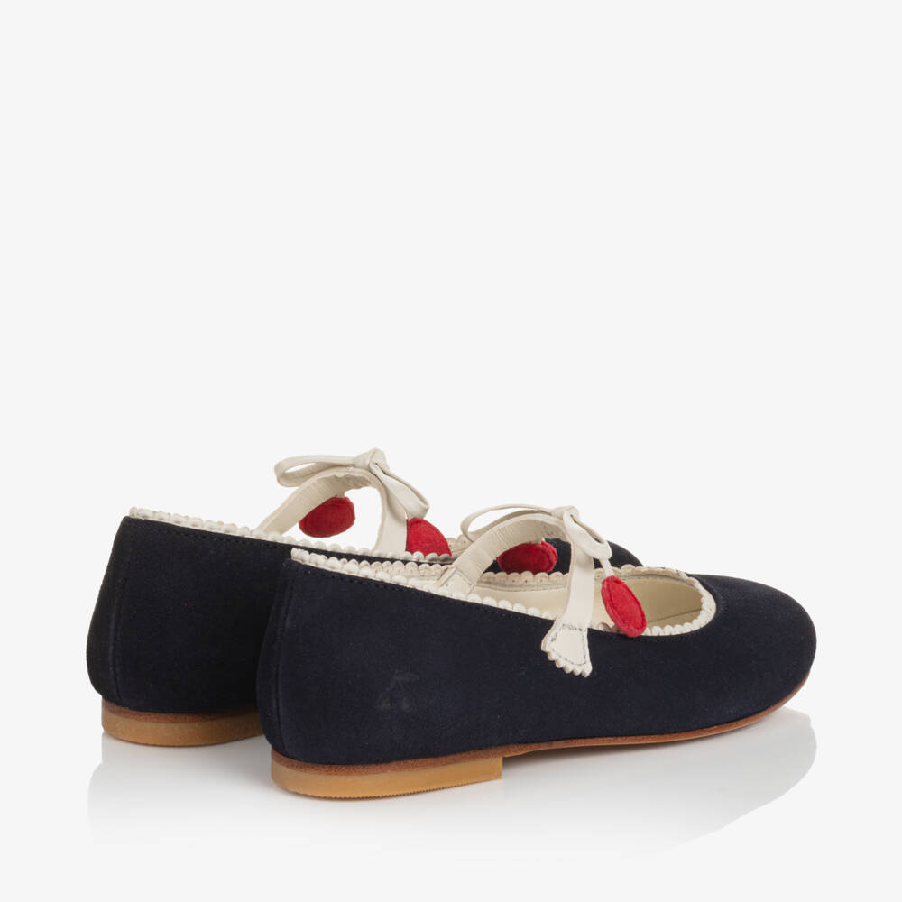 Bonpoint-Girls Navy Suede Leather Flats | Childrensalon Outlet