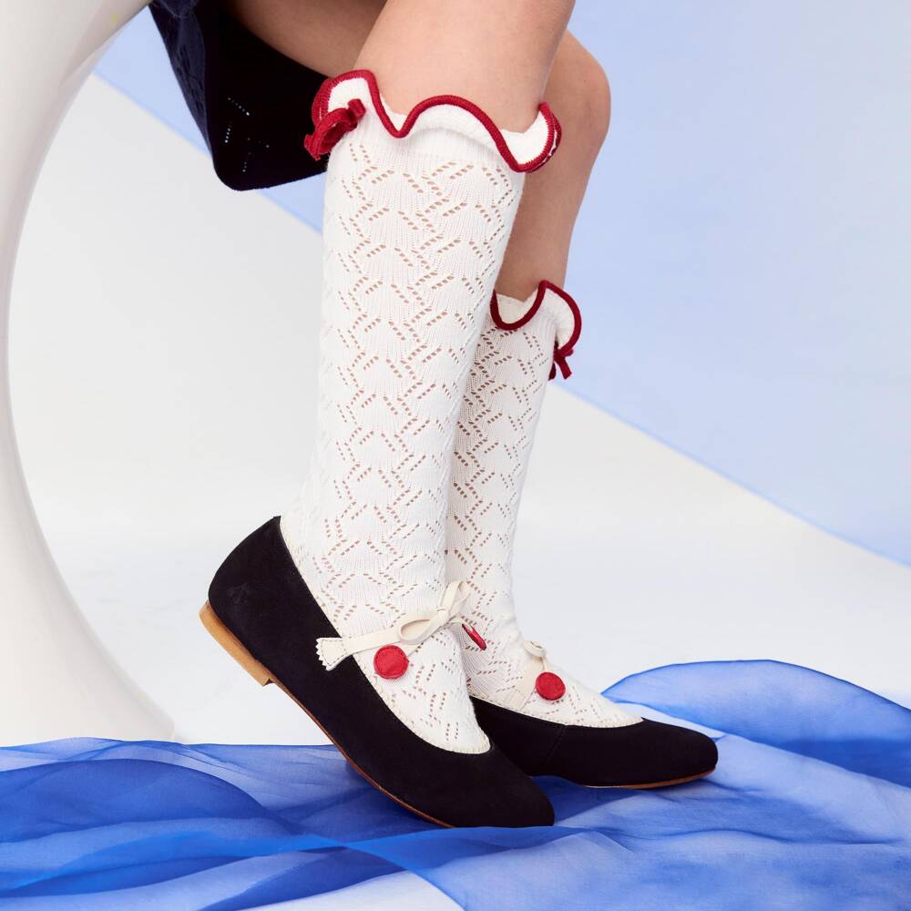 Bonpoint-Girls Navy Suede Leather Flats | Childrensalon Outlet