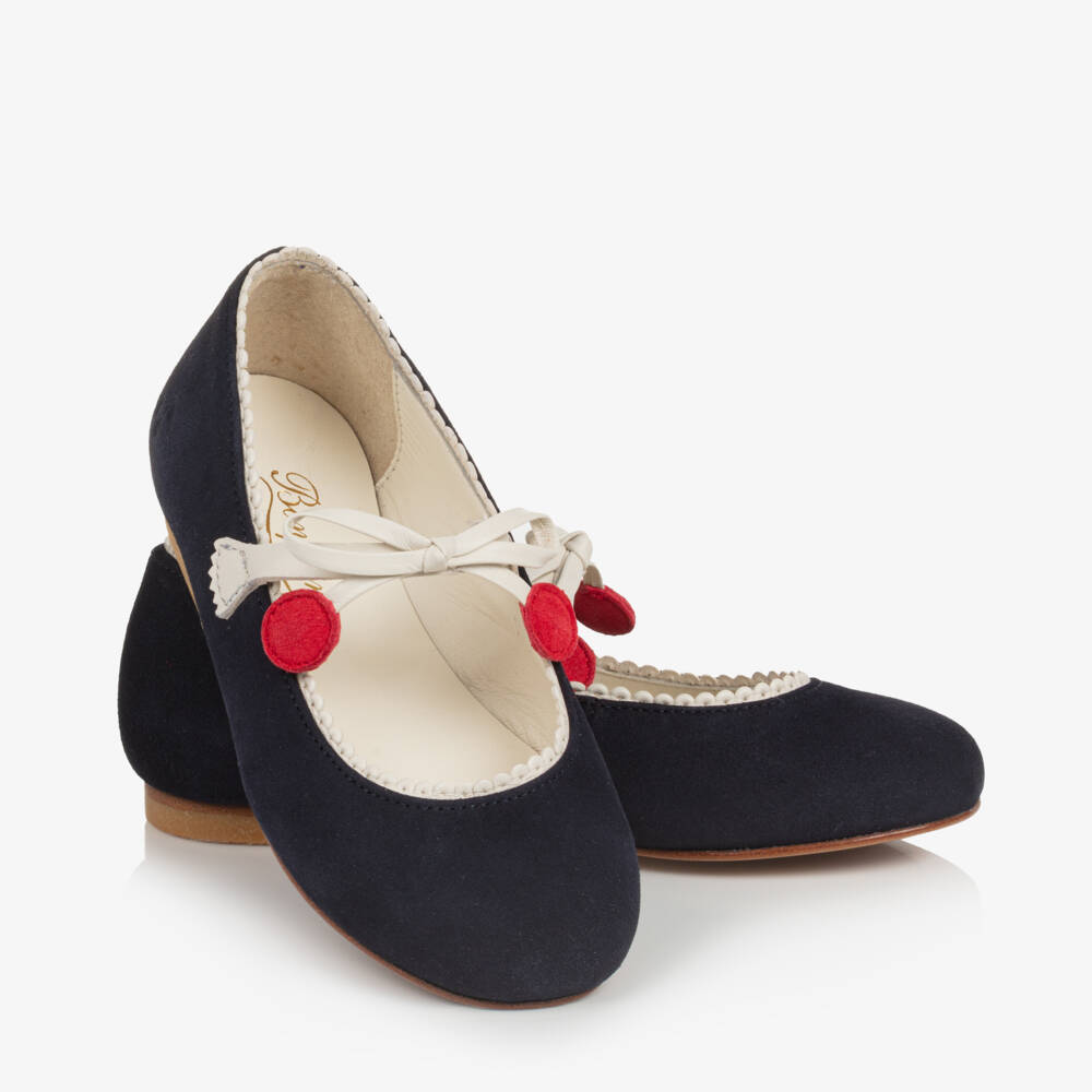 Bonpoint-Girls Navy Suede Leather Flats | Childrensalon Outlet