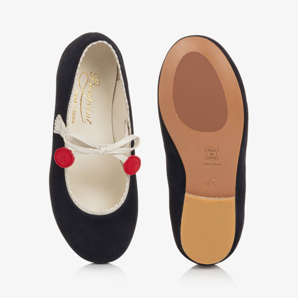Bonpoint-Girls Navy Suede Leather Flats | Childrensalon Outlet