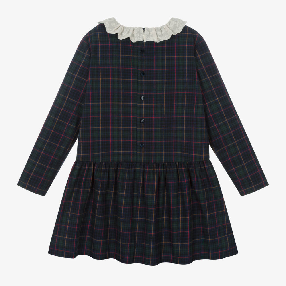 بونبوان-فستان تارتان قطن وتول لون كحلي | Childrensalon Outlet