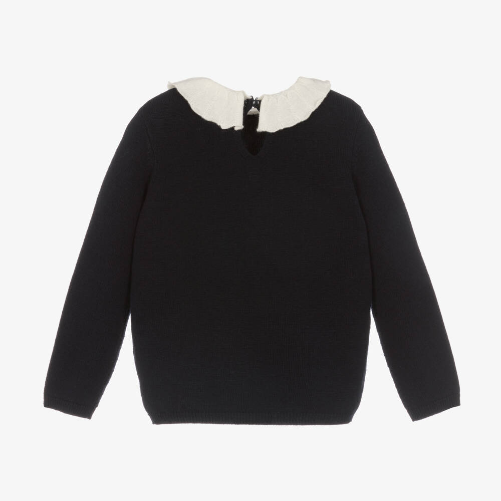Bonpoint-Girls Navy Wool-Cotton Jumper | Childrensalon Outlet