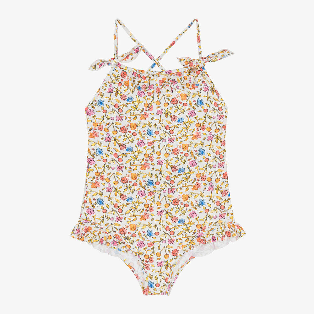 Bonpoint-Girls Orange Floral Swimsuit | Childrensalon Outlet