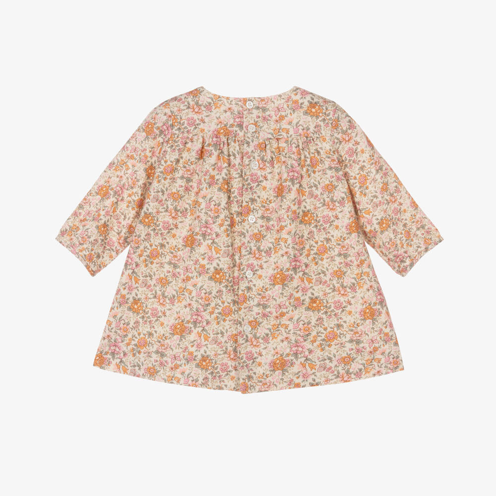 Bonpoint-Girls Pale Beige Floral Dress | Childrensalon Outlet