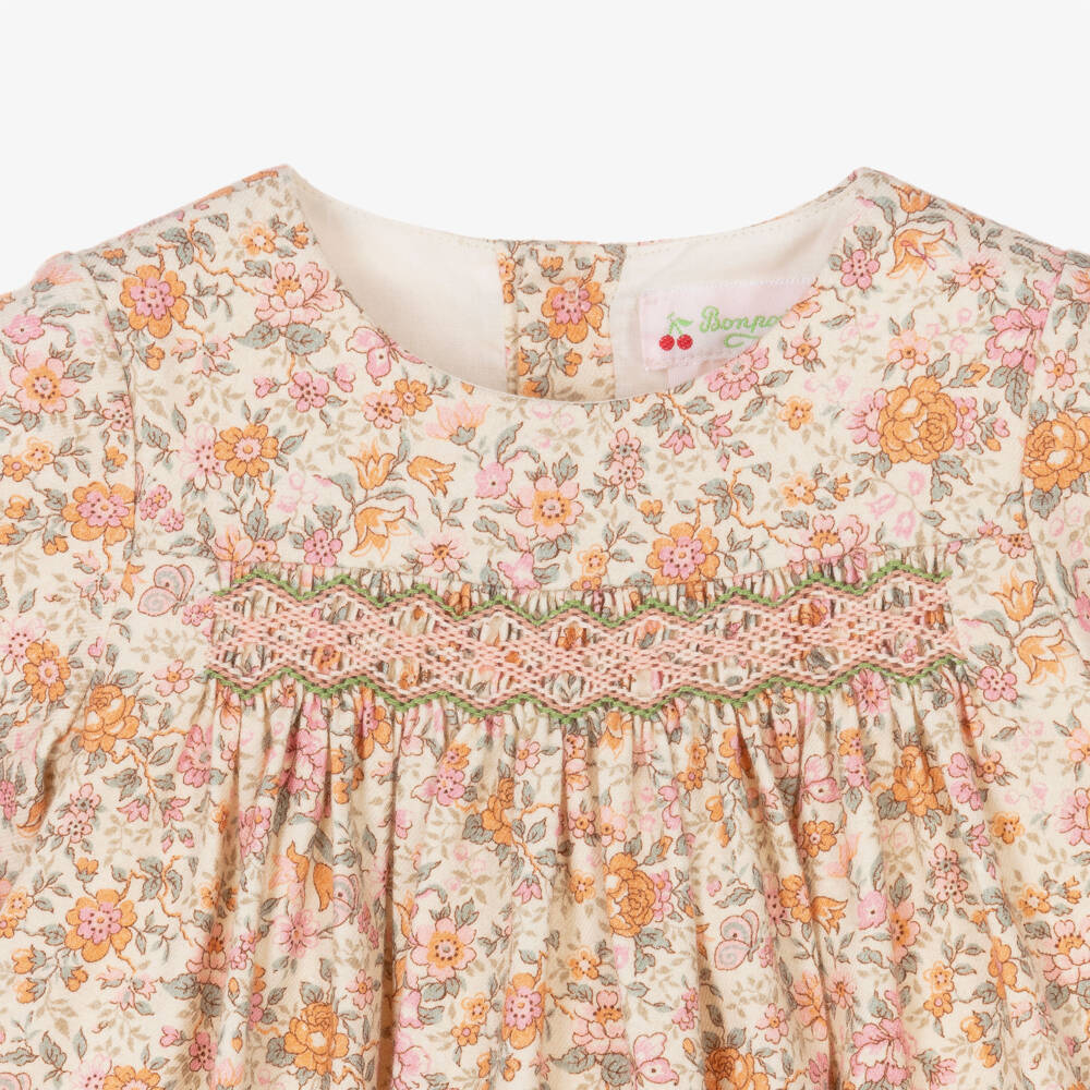 Bonpoint-Girls Pale Beige Floral Dress | Childrensalon Outlet