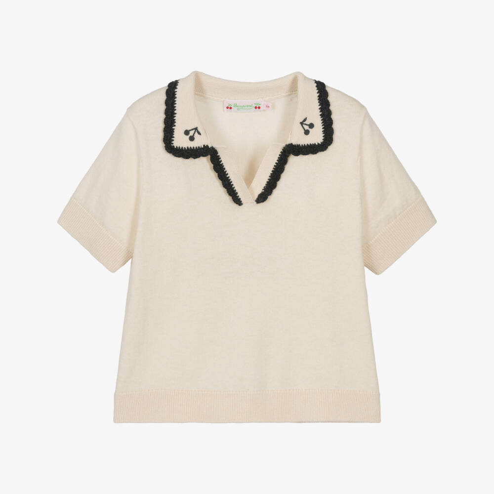 Bonpoint-Кремовый вязаный топ с вышивкой вишни | Childrensalon Outlet