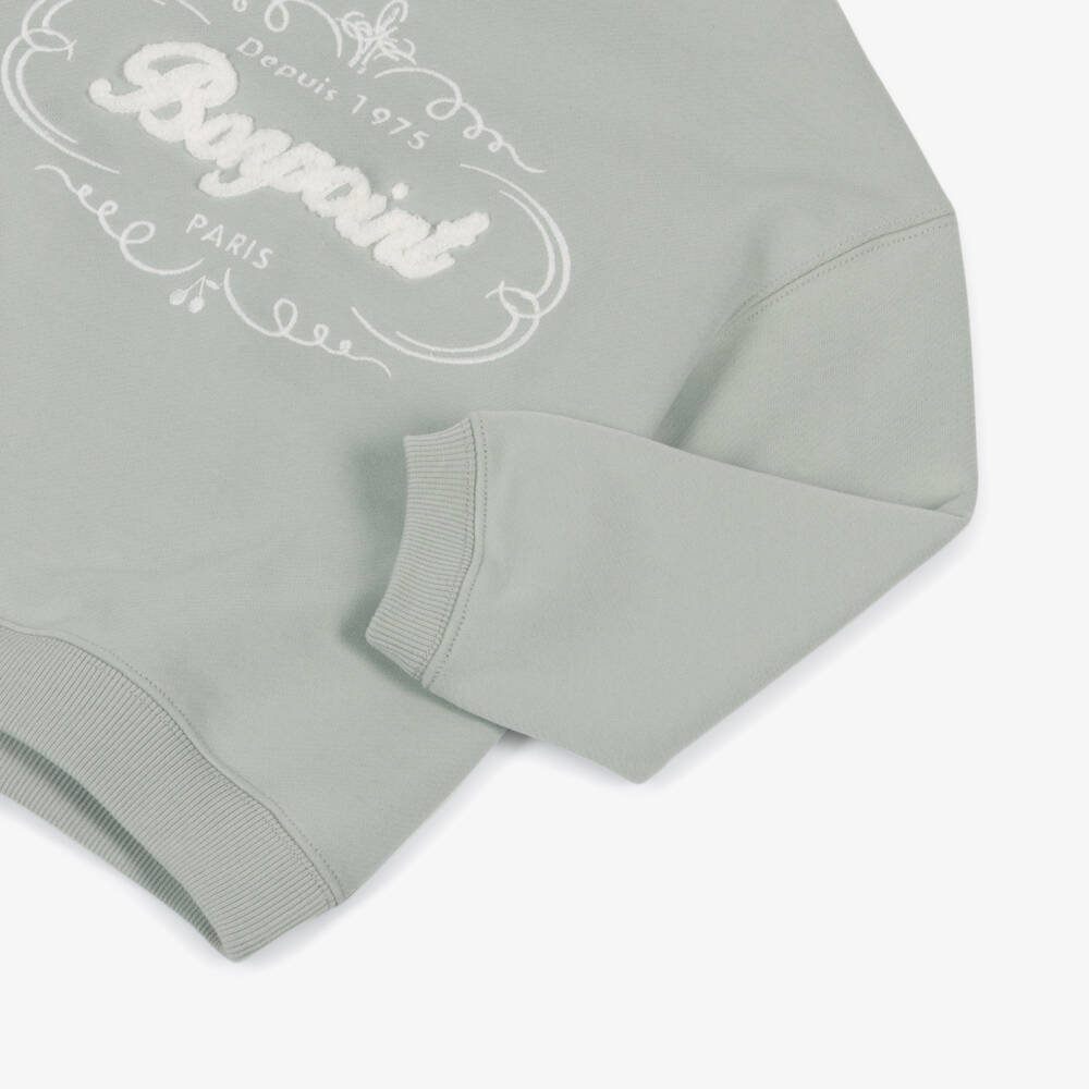 Bonpoint-Girls Pale Green Cotton Sweatshirt with Bouclé Logo | Childrensalon Outlet