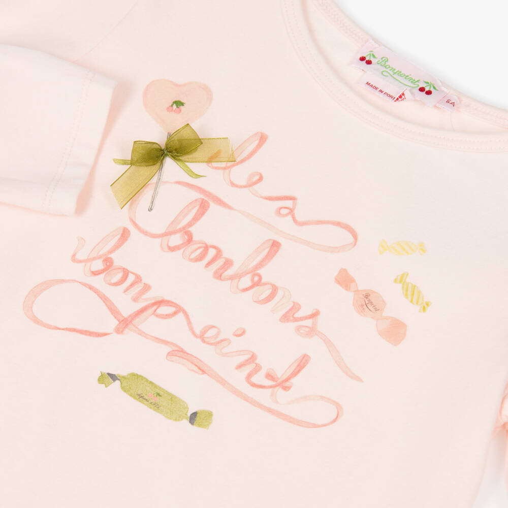 Bonpoint-Girls Pale Pink Cotton Candy Logo Top | Childrensalon Outlet