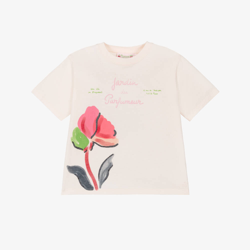 Bonpoint-Кремовая футболка с цветами для девочек | Childrensalon Outlet