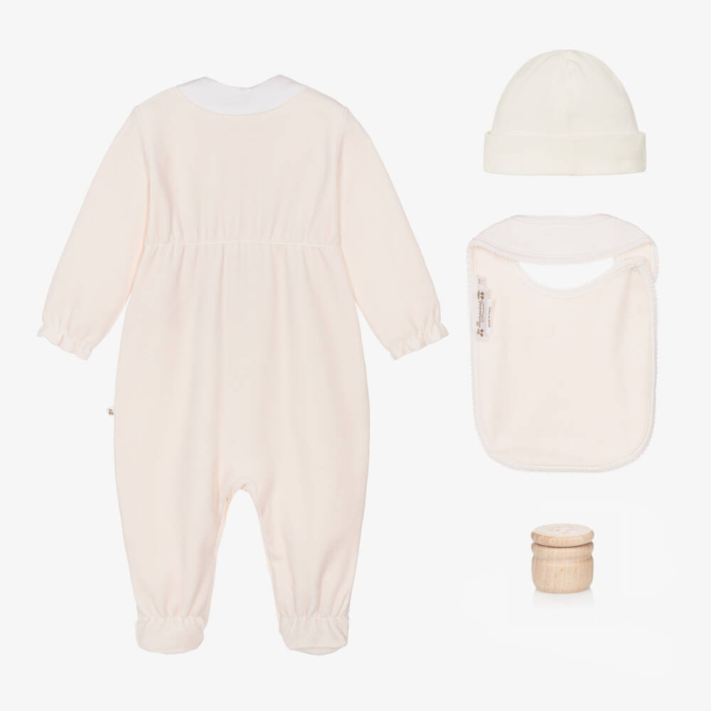 Bonpoint-Girls Pale Pink Velour Babysuit Gift Set | Childrensalon Outlet
