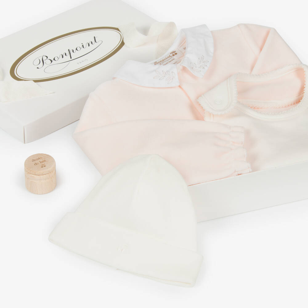 Bonpoint-Girls Pale Pink Velour Babysuit Gift Set | Childrensalon Outlet