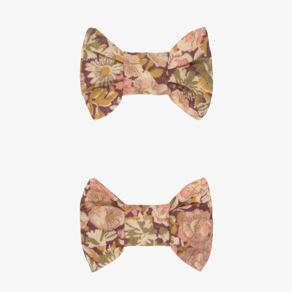 Bonpoint-Girls Pink & Beige Floral Liberty Fabric Hair Clips (2 Pack) | Childrensalon Outlet