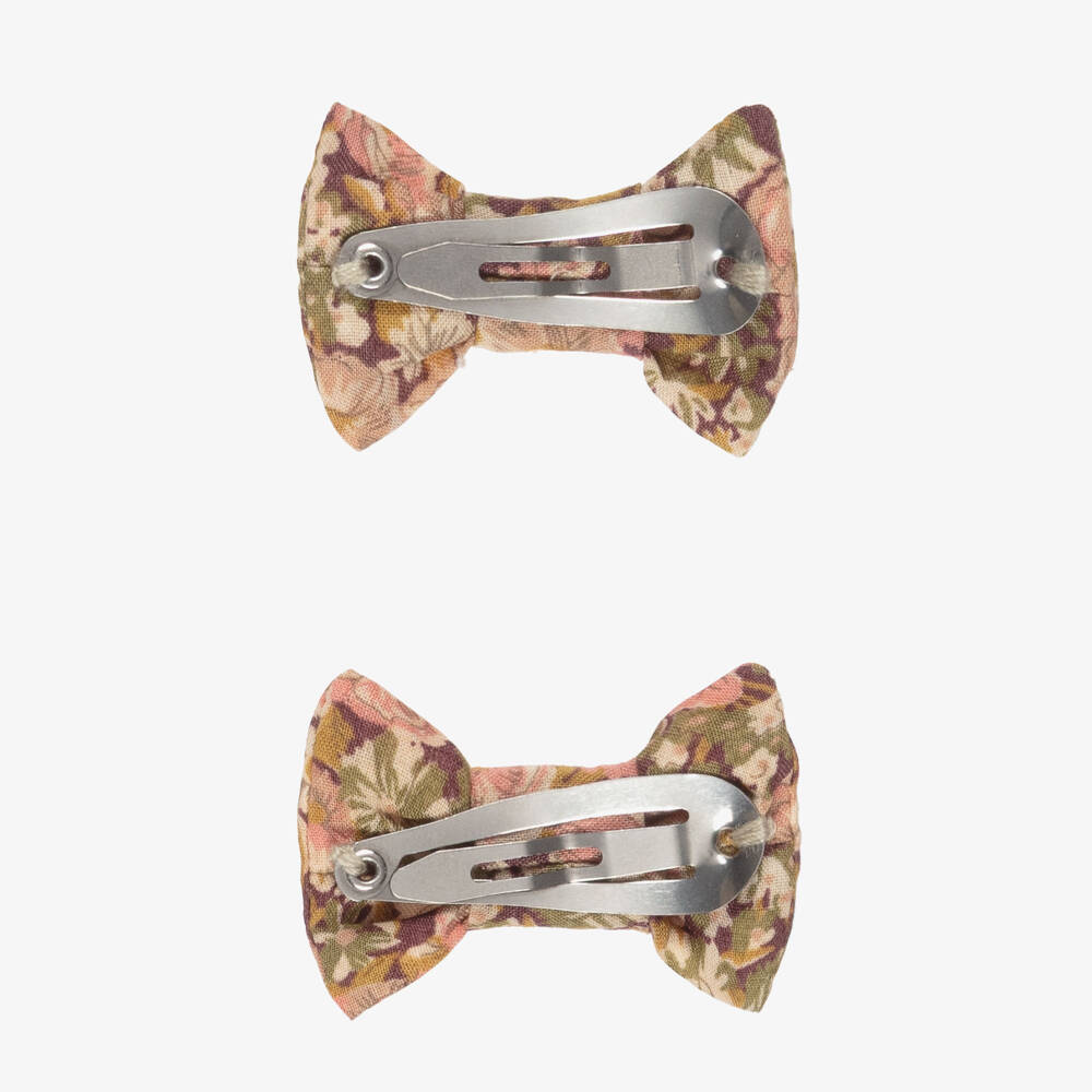 Bonpoint-Girls Pink & Beige Floral Liberty Fabric Hair Clips (2 Pack) | Childrensalon Outlet