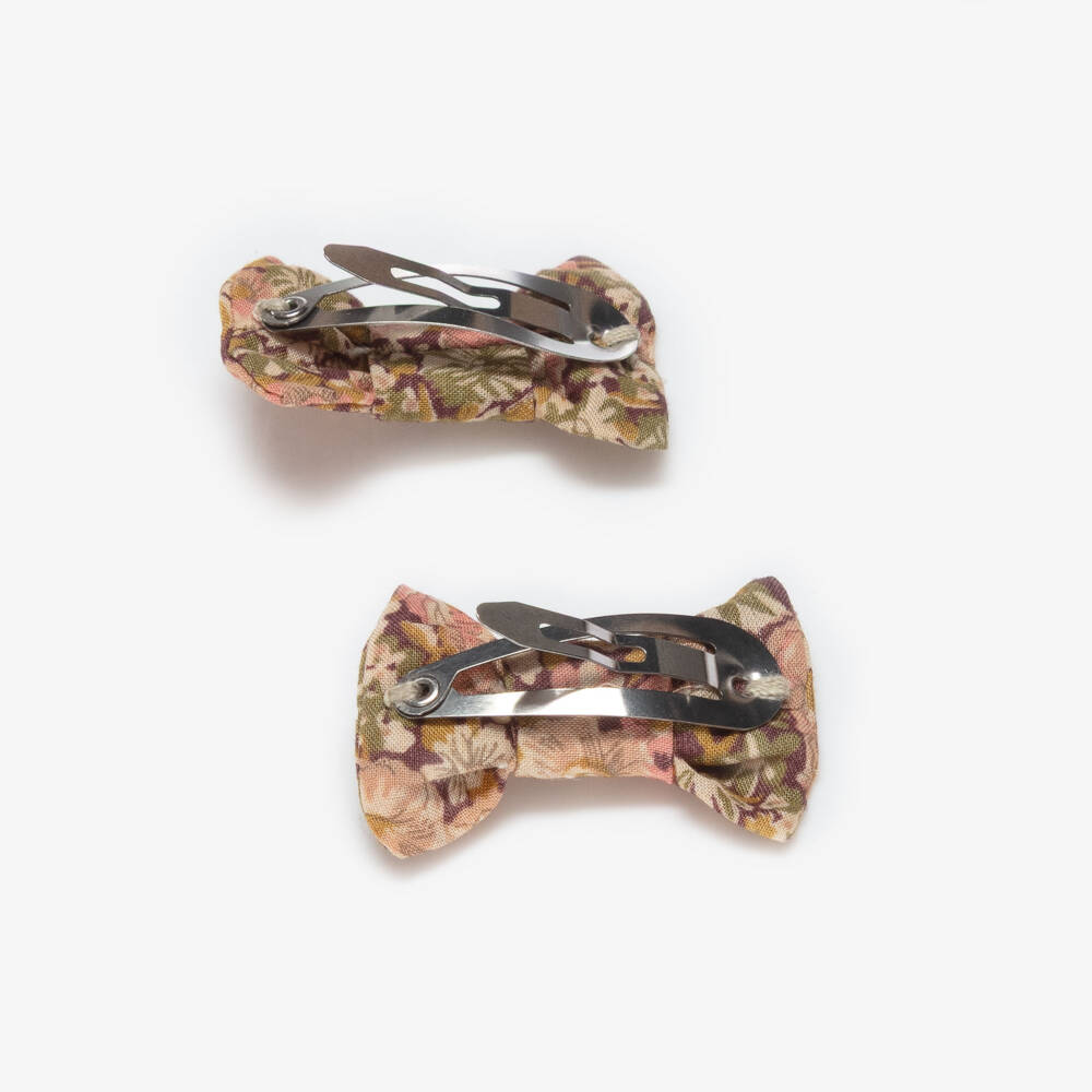 Bonpoint-Girls Pink & Beige Floral Liberty Fabric Hair Clips (2 Pack) | Childrensalon Outlet