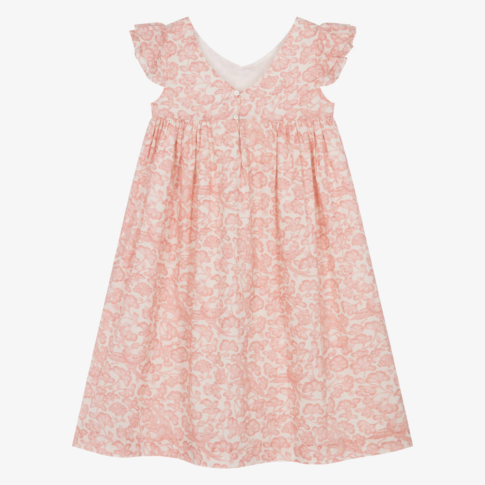 Bonpoint-Girls Pink Botanical Print Cotton Dress | Childrensalon Outlet