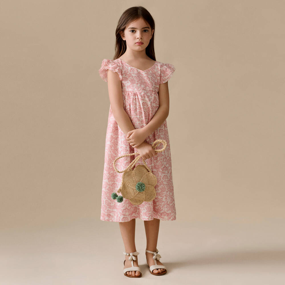 Bonpoint-Girls Pink Botanical Print Cotton Dress | Childrensalon Outlet