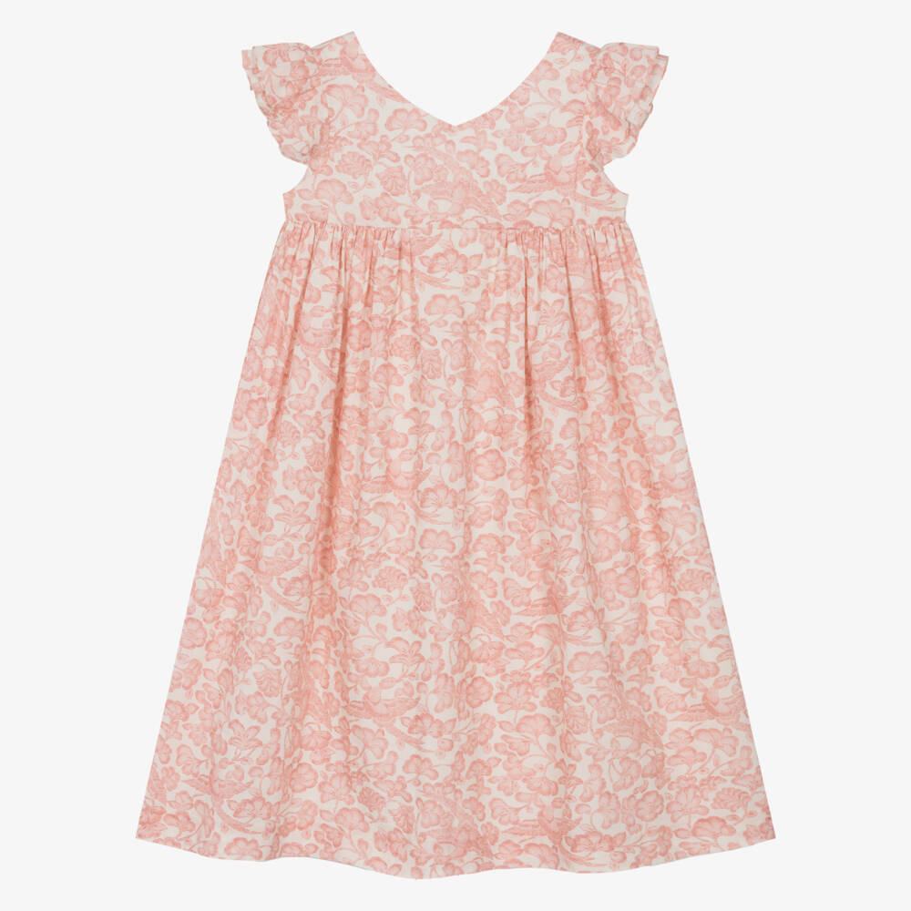 Bonpoint-Girls Pink Botanical Print Cotton Dress | Childrensalon Outlet