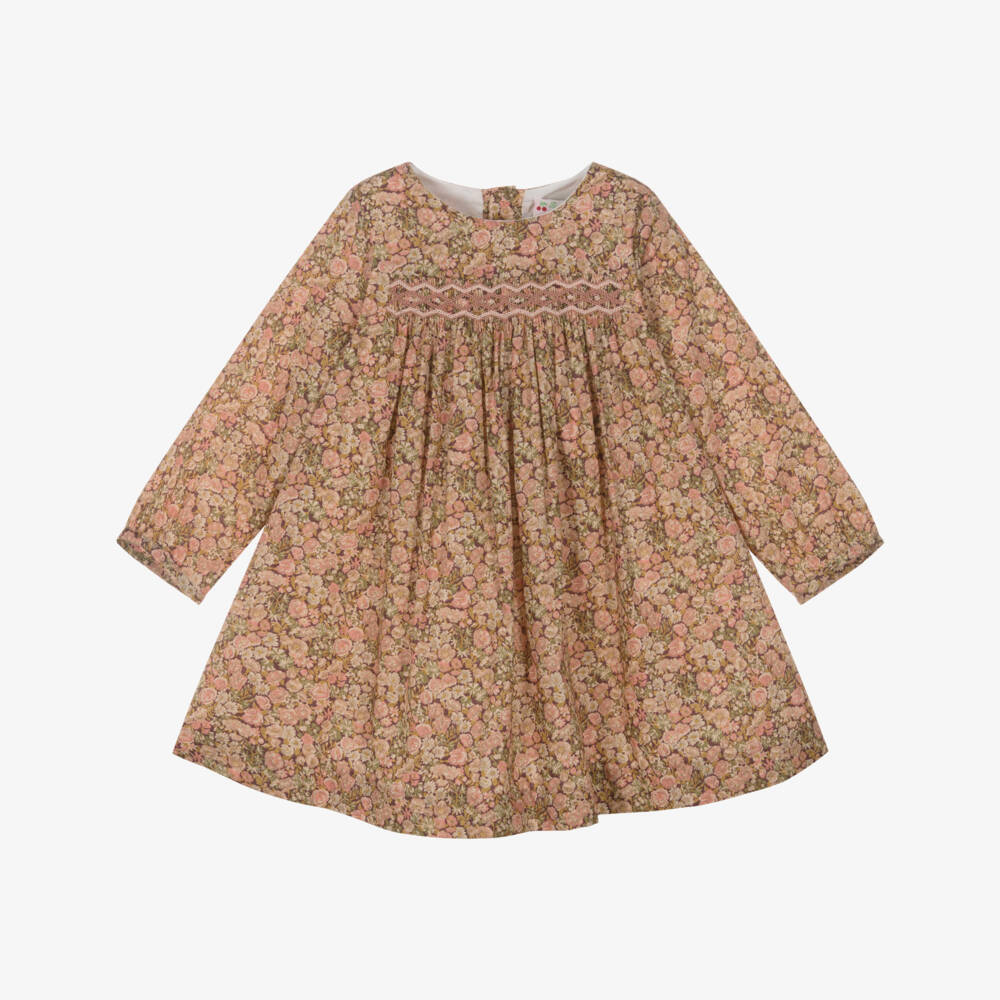 Bonpoint-Girls Pink Cotton Floral Liberty Fabric Dress with Smocking | Childrensalon Outlet