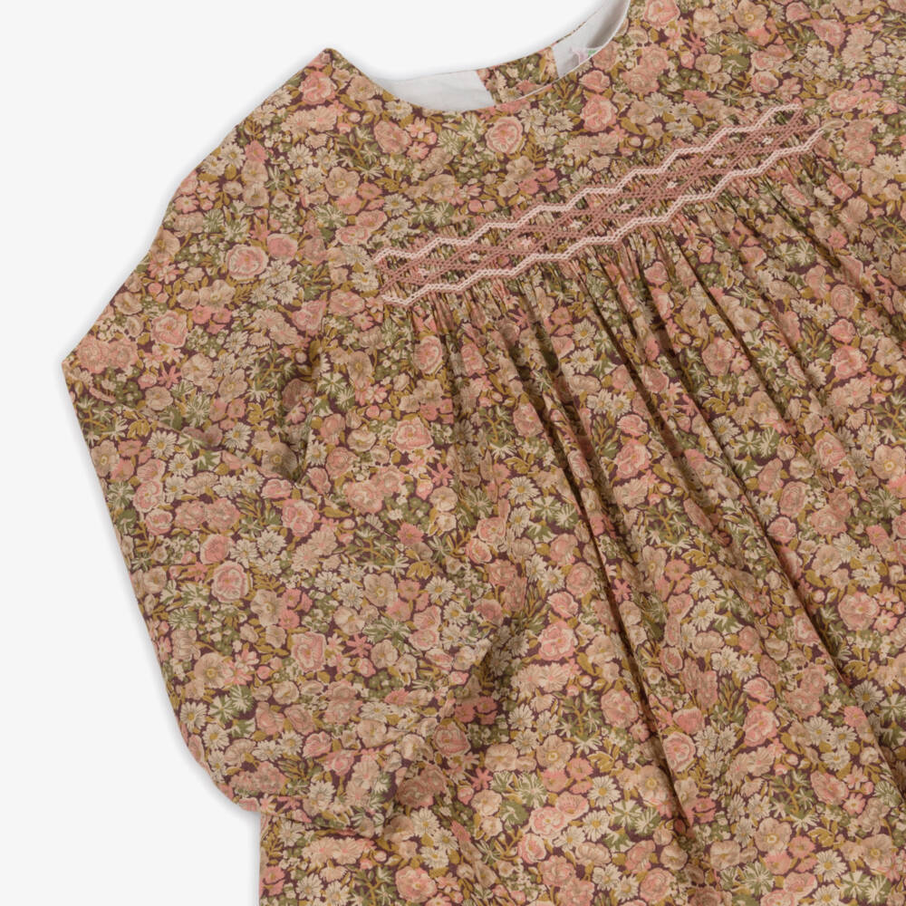Bonpoint-Girls Pink Cotton Floral Liberty Fabric Dress with Smocking | Childrensalon Outlet