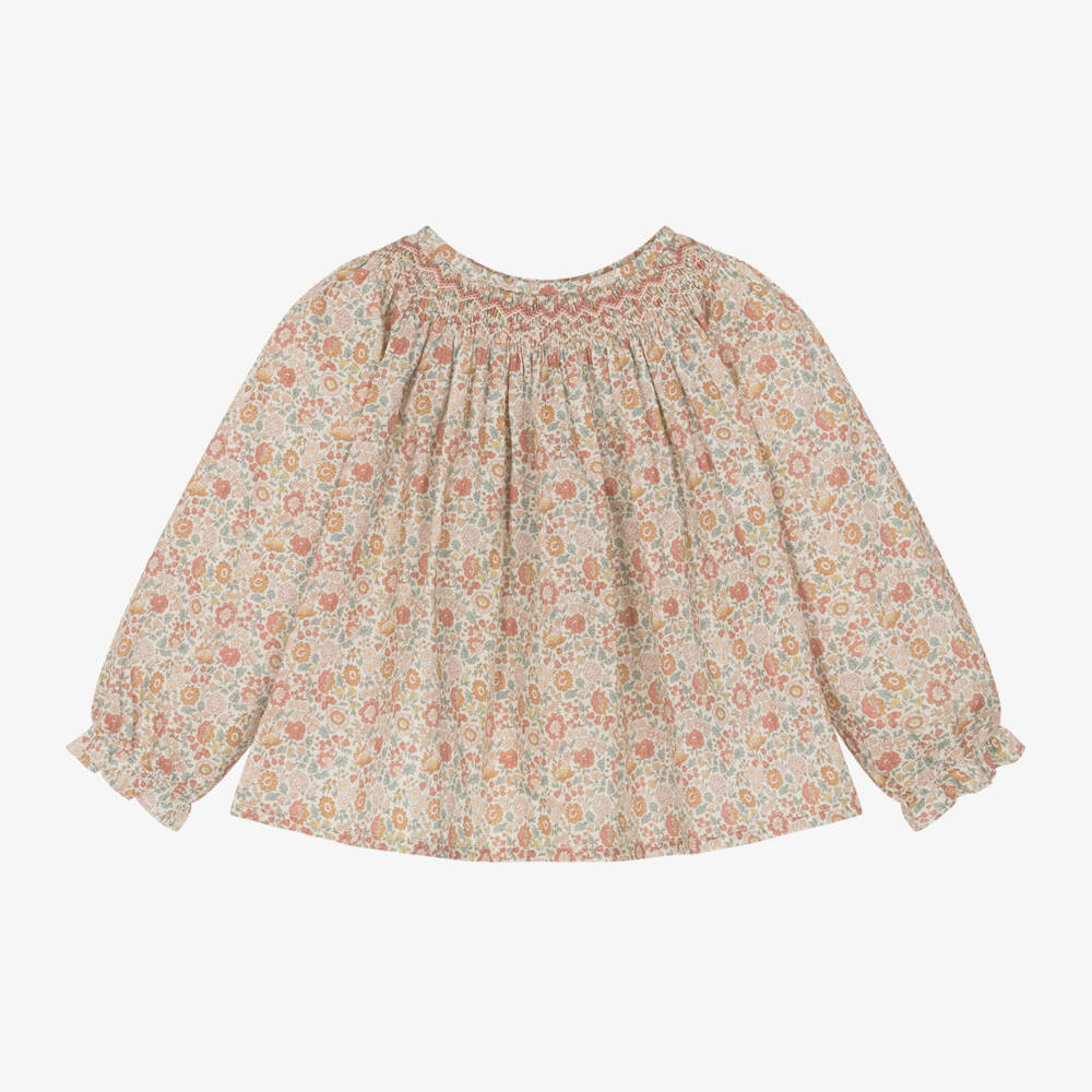 Bonpoint-Girls Pink Cotton Floral Top | Childrensalon Outlet