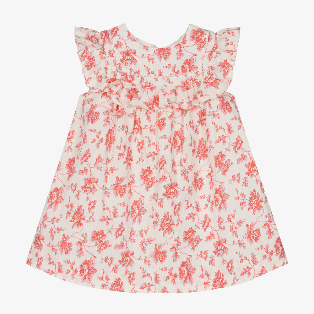 Bonpoint-Girls Pink Floral Cotton Dress  | Childrensalon Outlet
