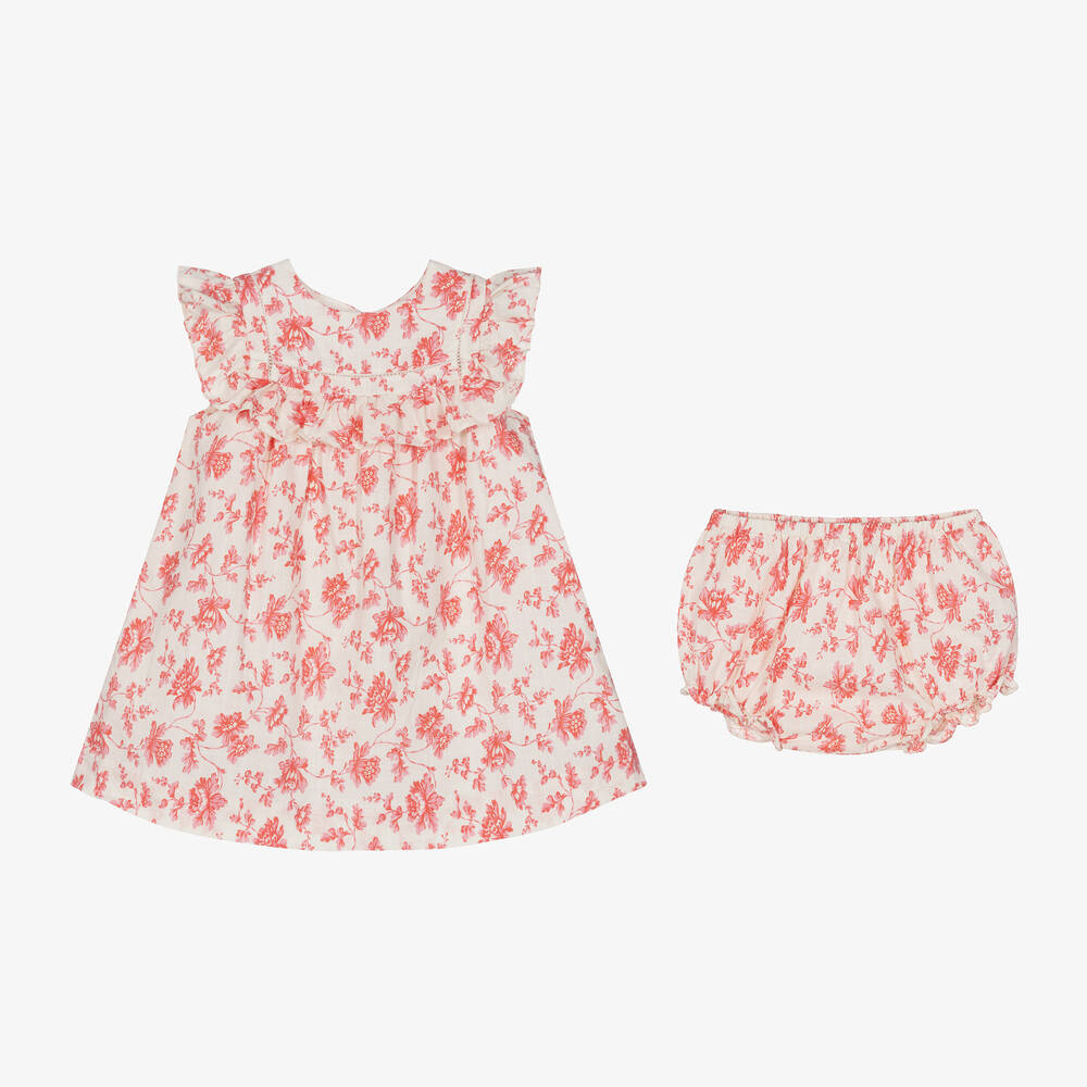 بونبوان-فستان أطفال بناتى بطبعة ورود لون زهرى وعاجى | Childrensalon Outlet