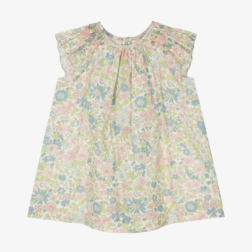 Bonpoint - Girls Pink & Green Liberty Print Dress | Childrensalon