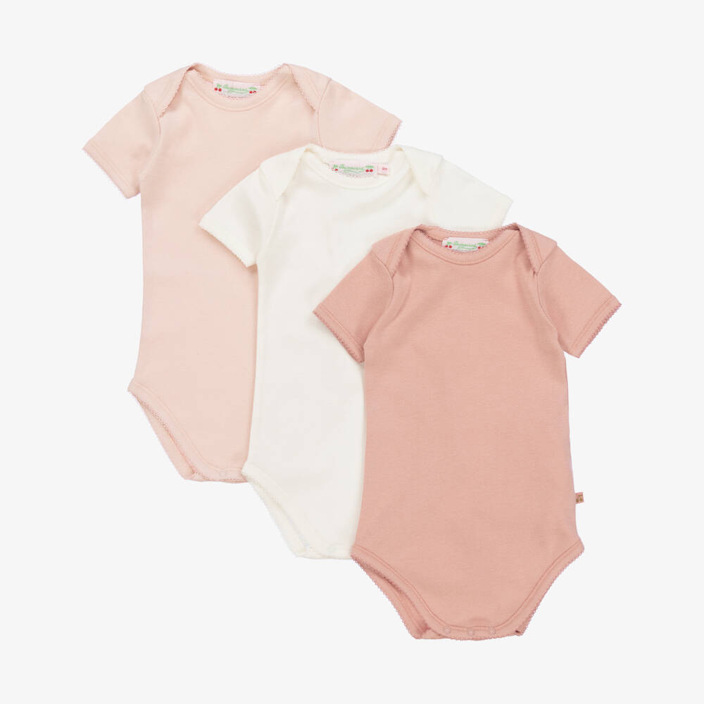 Bonpoint-Тройка хлопковых бодиков кремового и розового цвета для девочек | Childrensalon Outlet