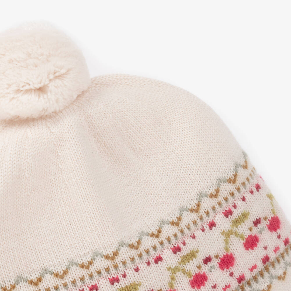 Bonpoint-Girls Pink Merino Wool Cherry Beanie | Childrensalon Outlet