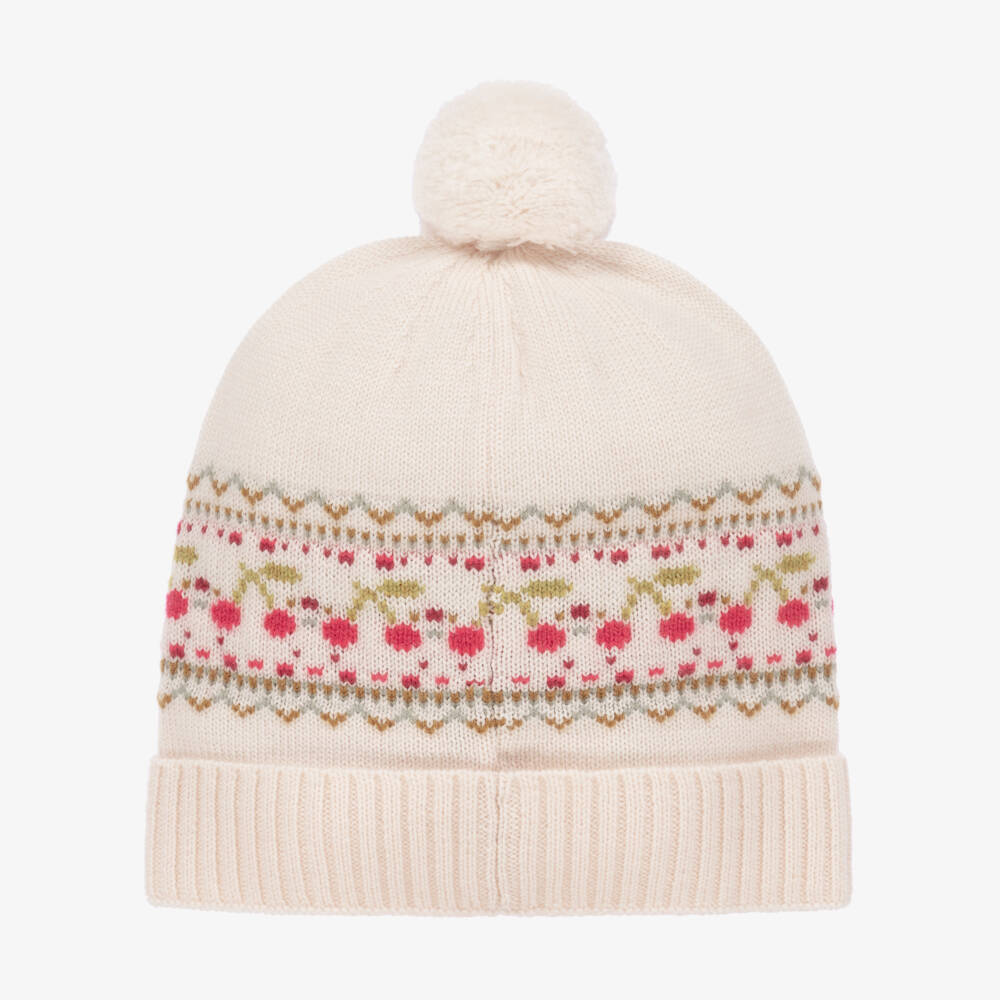 Bonpoint-Girls Pink Merino Wool Cherry Beanie | Childrensalon Outlet