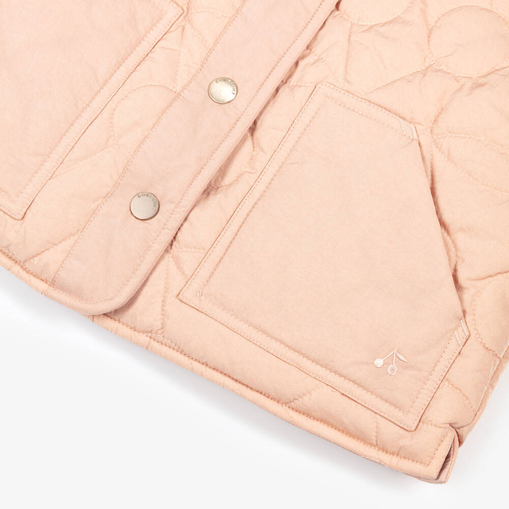 Bonpoint-Girls Pink Quilted Cherry Logo Gilet | Childrensalon Outlet