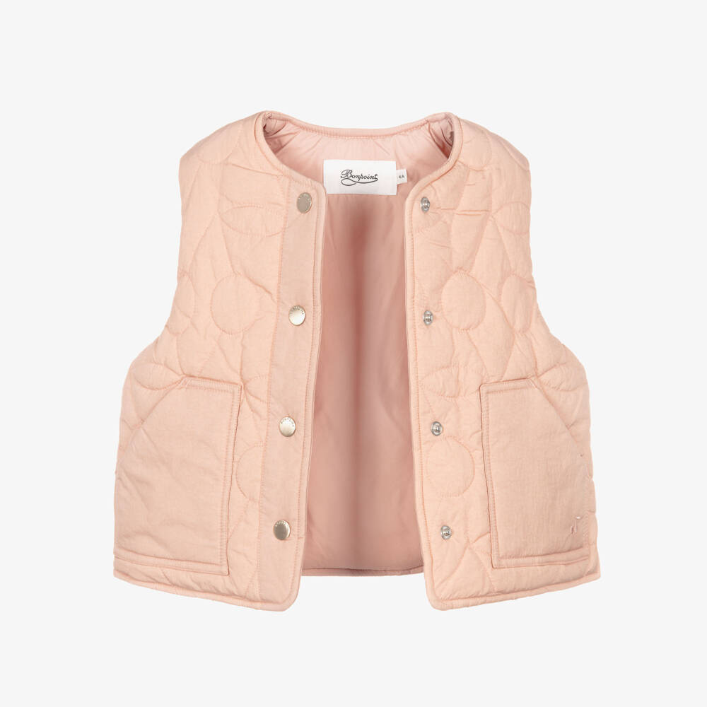 Bonpoint-Girls Pink Quilted Cherry Logo Gilet | Childrensalon Outlet