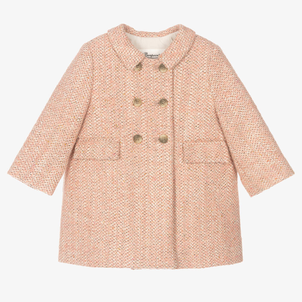 Bonpoint - Girls Pink Tweed Coat | Childrensalon