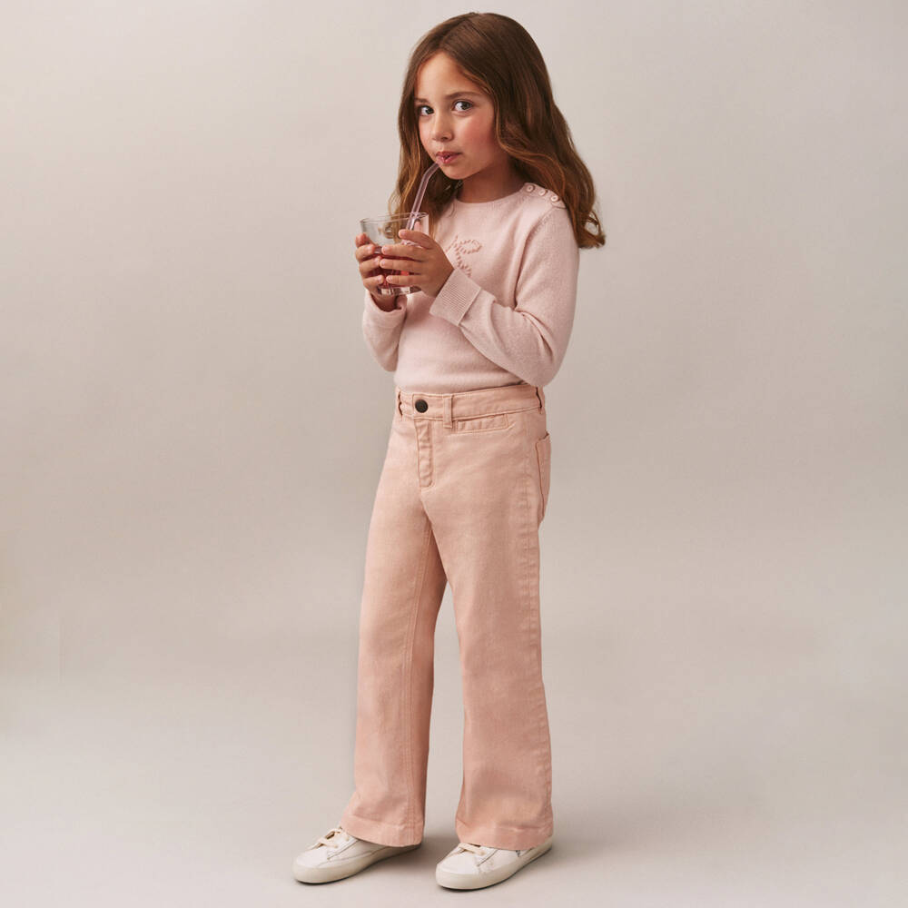 Bonpoint-Girls Pink Wide Leg Denim Jeans | Childrensalon Outlet
