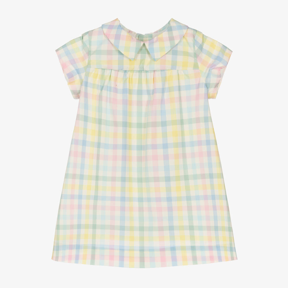 Bonpoint - Girls Pink & Yellow Check Dress  | Childrensalon