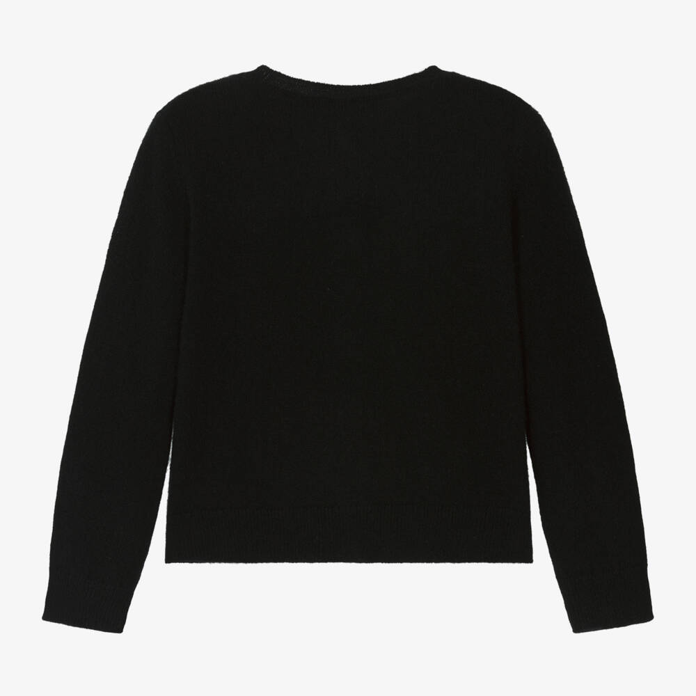 Bonpoint-Girls Pure Cashmere Floral Black Cardigan | Childrensalon Outlet