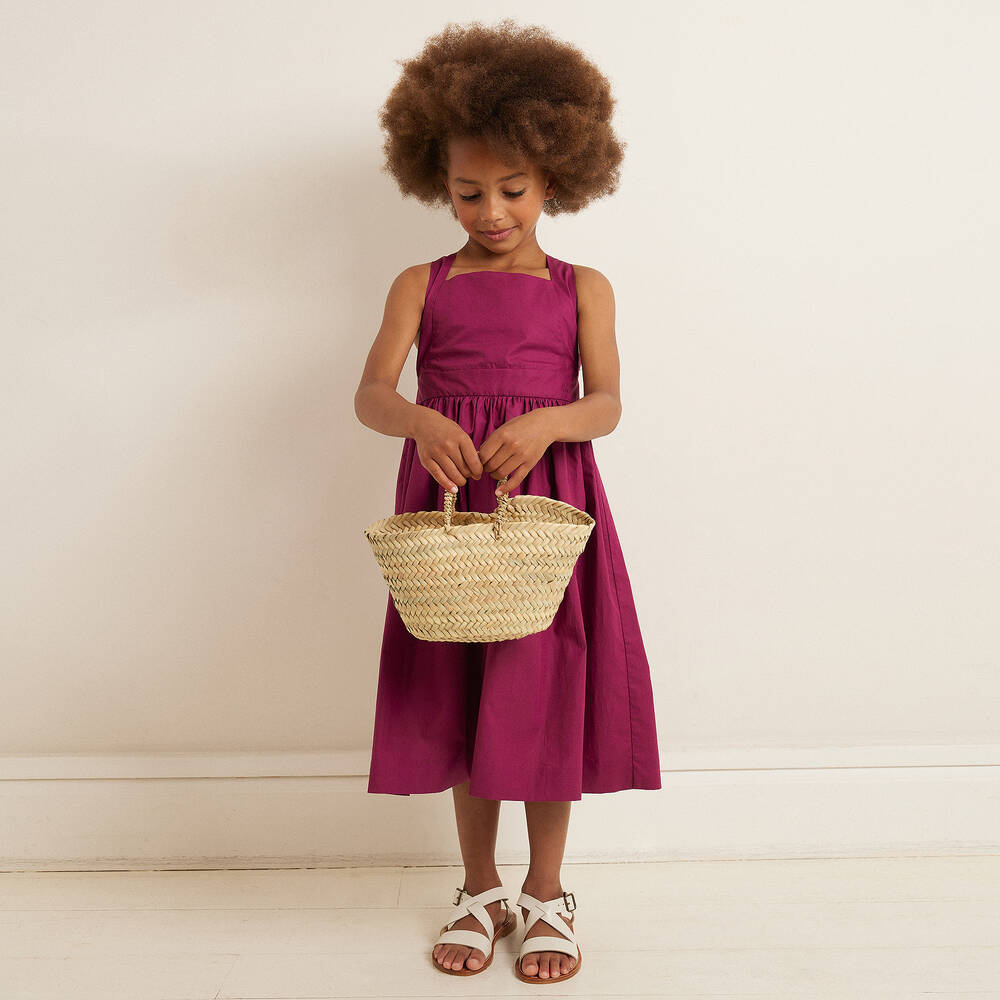 Bonpoint Girls Purple Cotton Pinafore Dress