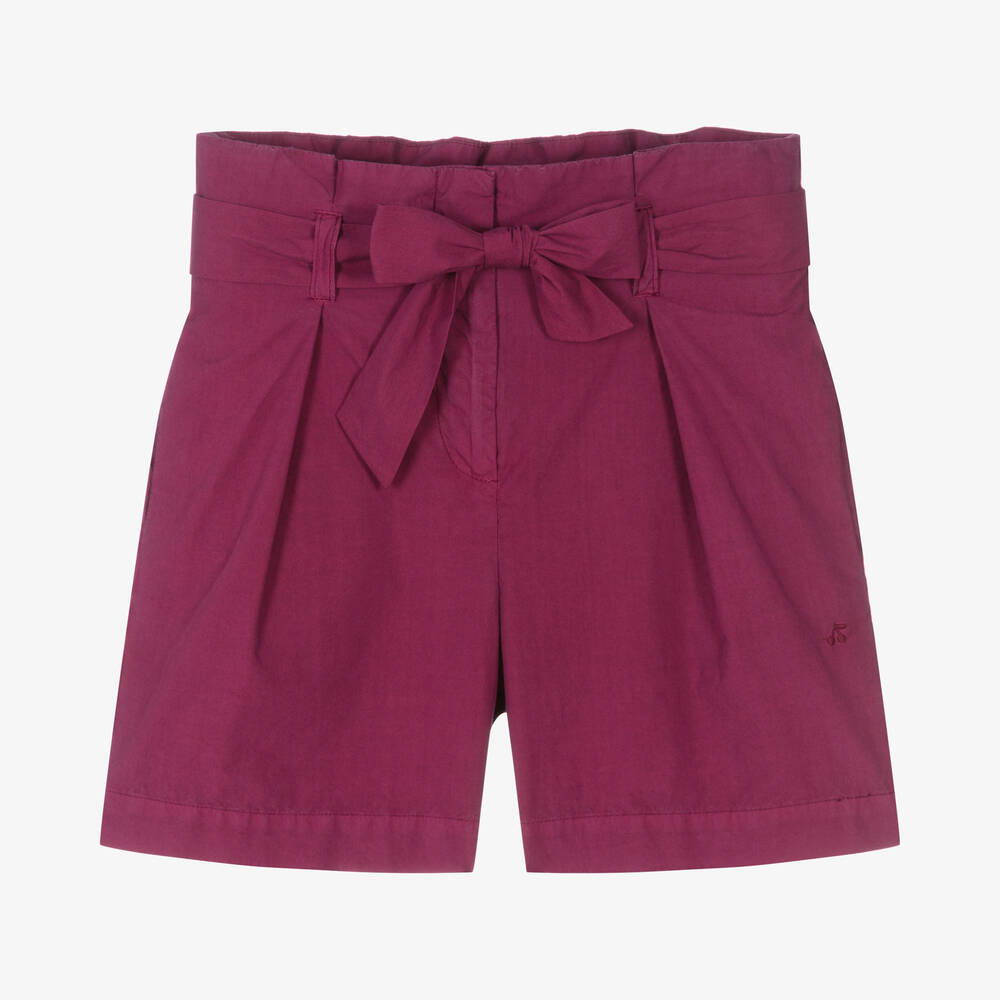 Bonpoint - Girls Purple Cotton Poplin Shorts | Childrensalon