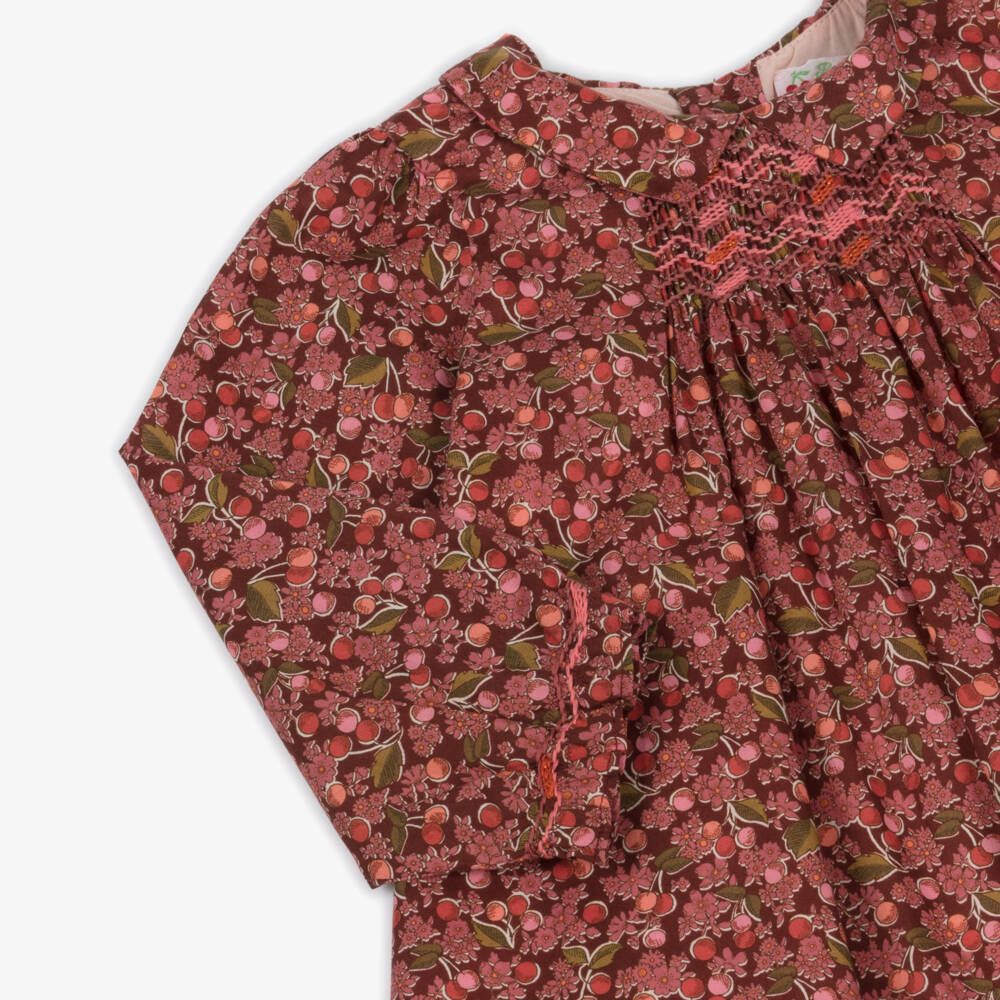 Bonpoint-Girls Red Cotton Floral Liberty Fabric Smocked Dress | Childrensalon Outlet