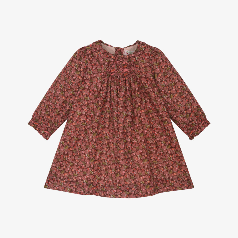 Bonpoint-Girls Red Cotton Floral Liberty Fabric Smocked Dress | Childrensalon Outlet