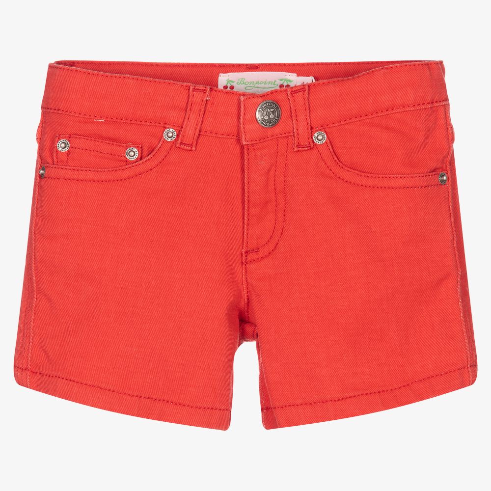 Bonpoint - Girls Red Denim Shorts | Childrensalon