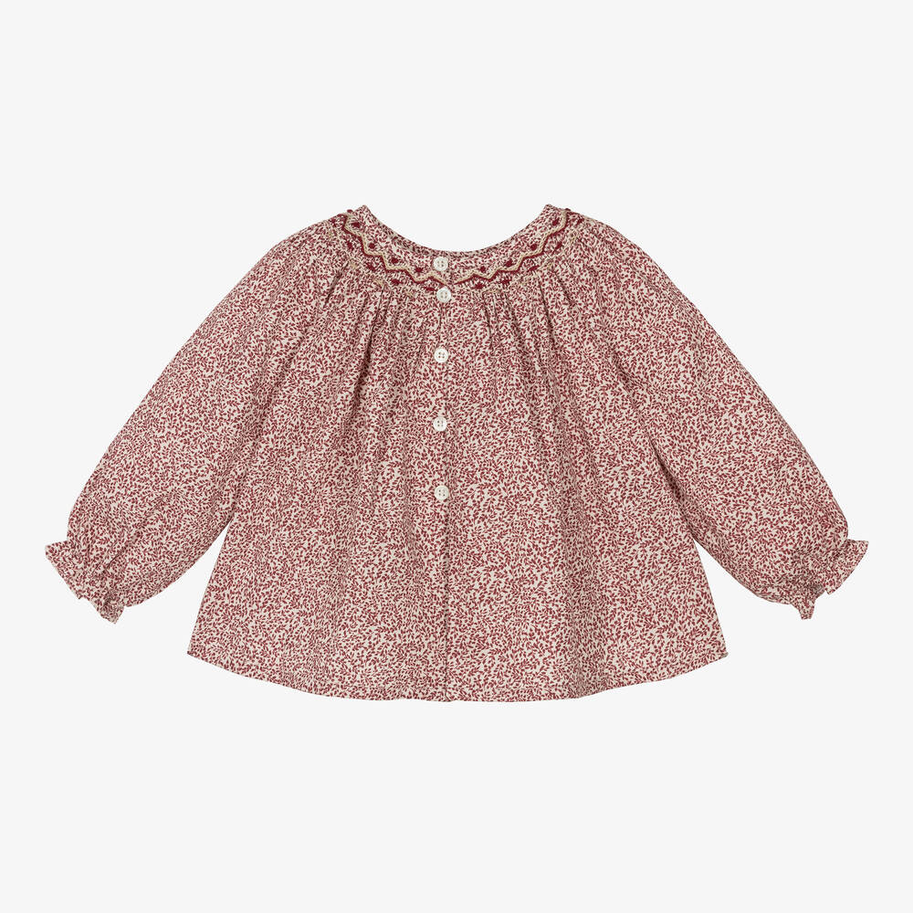 Bonpoint-Красная блузка в цветочек со сборками | Childrensalon Outlet