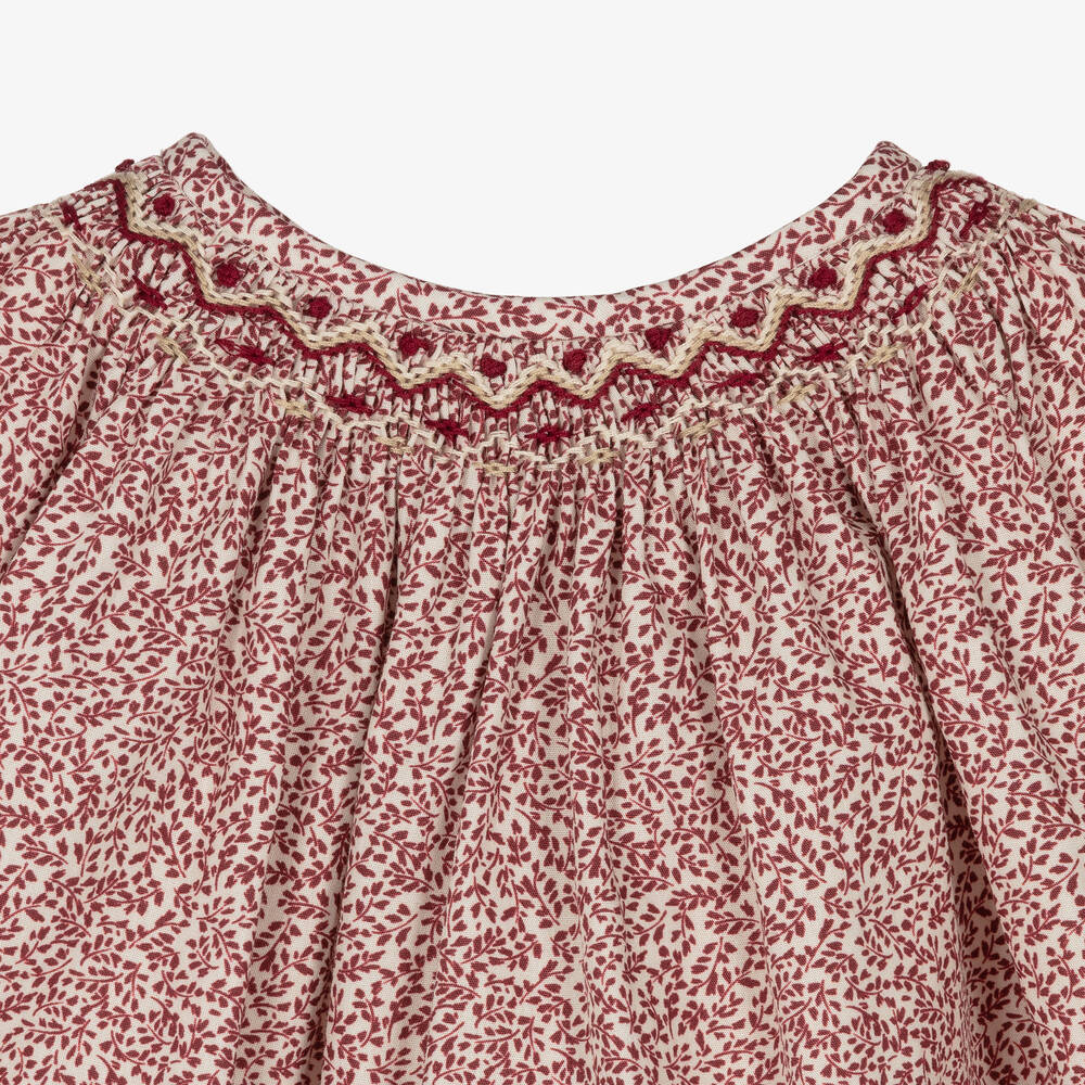 Bonpoint-Красная блузка в цветочек со сборками | Childrensalon Outlet