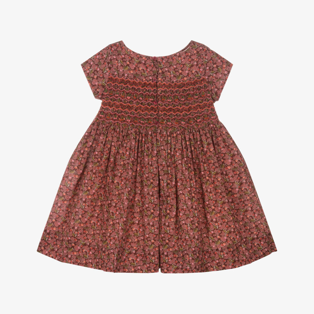 Bonpoint-Girls Red Floral Smocked Cotton Liberty Fabric Dress | Childrensalon Outlet