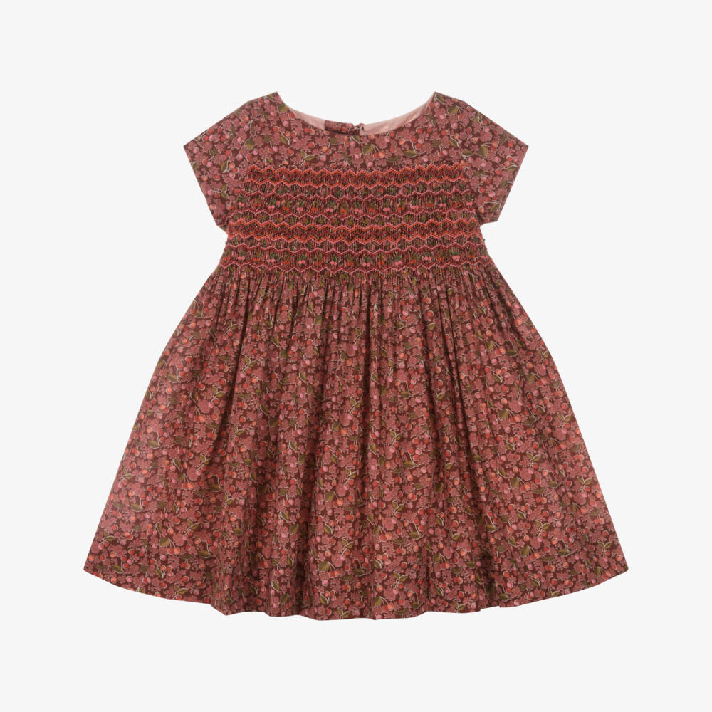 Bonpoint-Girls Red Floral Smocked Cotton Liberty Fabric Dress  | Childrensalon Outlet